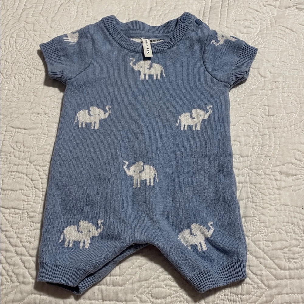 Janie and Jack Light Blue Baby sweater Romper with White Elephant